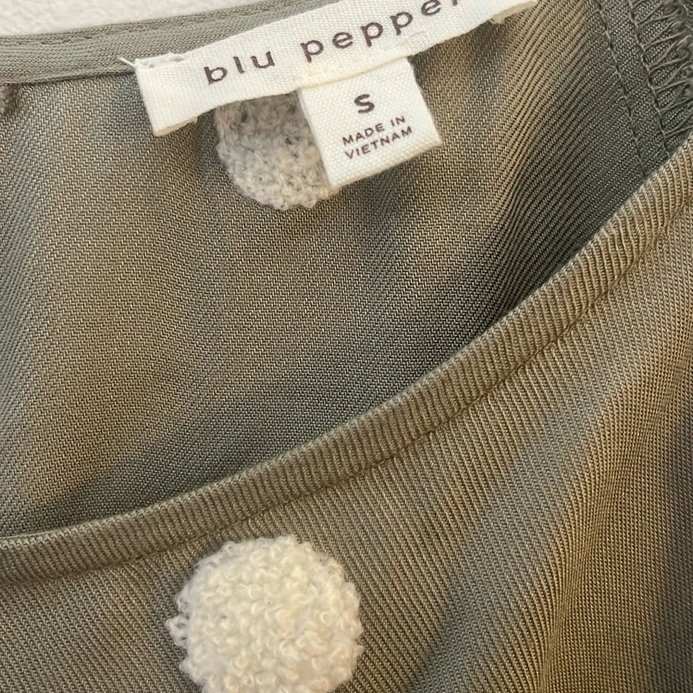Olive Green Top Dress with Textured Polka Dots - Small - Picture 3 of 8